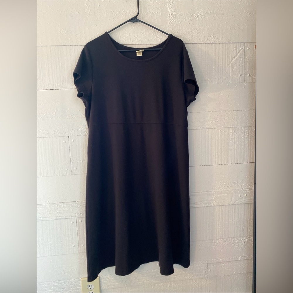 LL Bean Cotton Modal A-line Short Sleeve T-shirt Dress Black Empire Waist XL Pet